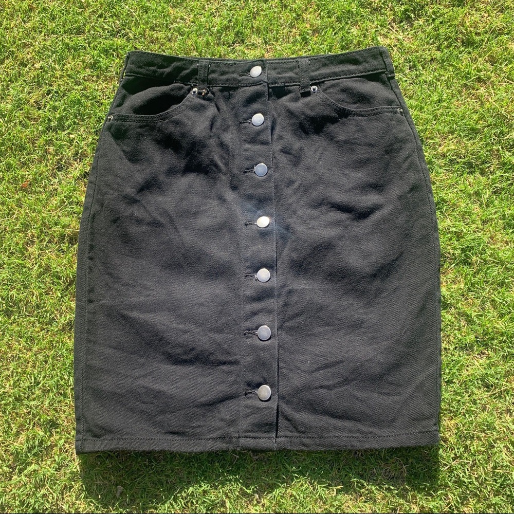 Black denim button down skirt